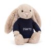Bashful Beige Bunny with Personalised Navy Jumper