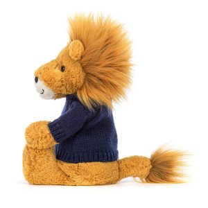 Bashful Lion with Personalised Navy Jumper