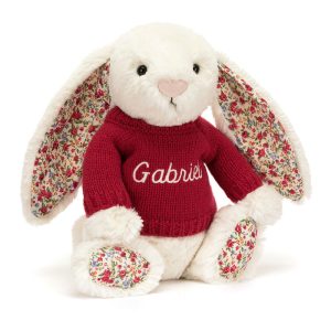 Blossom Cream Bunny with Personalised Red Jumper